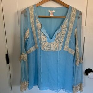 Sundance Light Blue Lace-Accent Blouse